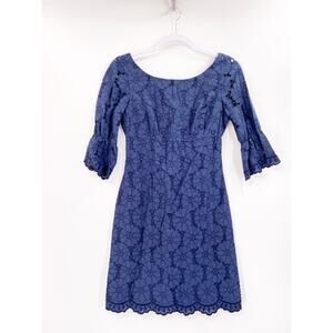 Lilly Pulitzer 13942 Shana Navy Blue Floral Eyelet Embroidered Dress Size 0